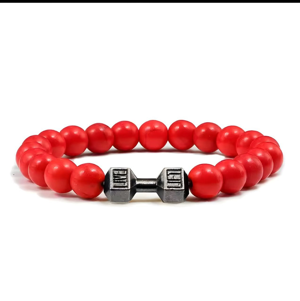 Power Bead Dumbbell Bracelet Red | GYMVORYX