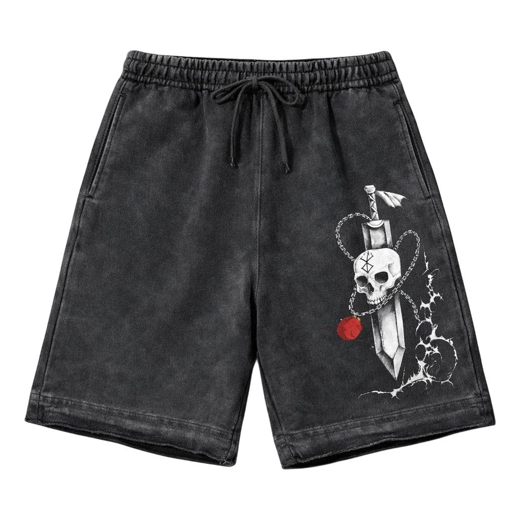 Crimson Skull Blade – Streetwear Sweat Shorts | GYMVORYX